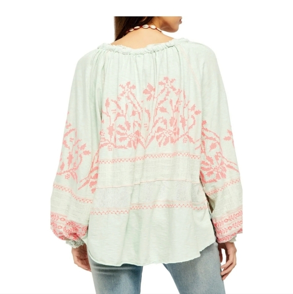 Free People Pink and Teal Blue Blouse - Size XS (Fits Medium) - Picture 2 of 12